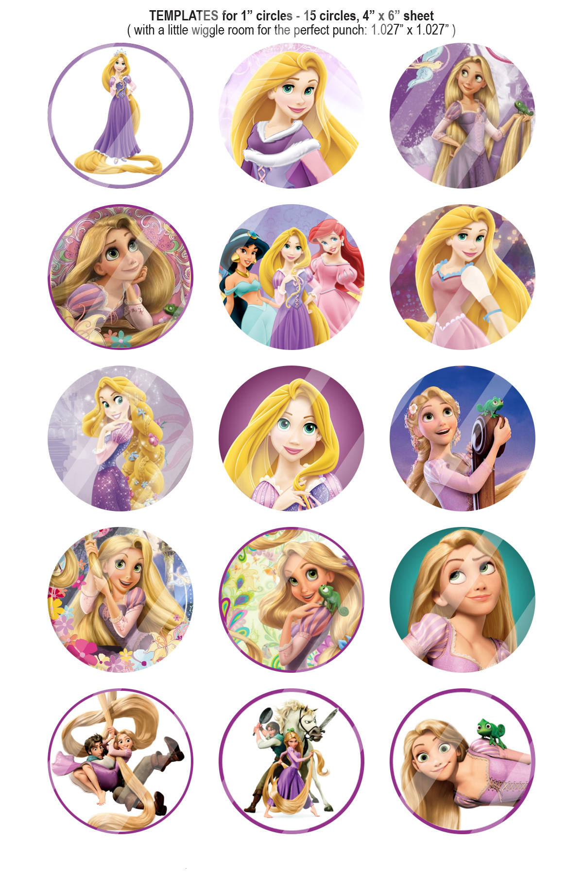 Disney Tangled Rapunzel 15-1"Circle Bottle Cap Images use as bottle cap Images